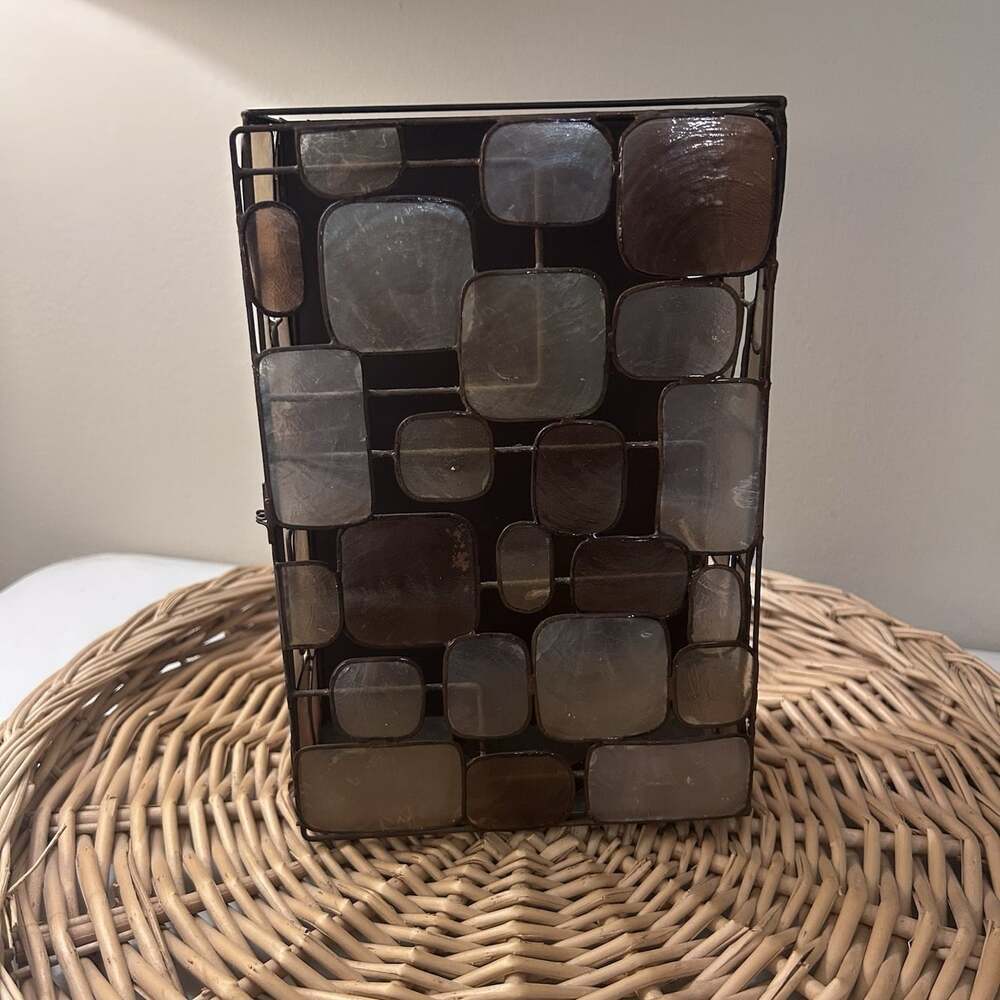 Capiz Shell & Metal Tea Light Candle Holder Lantern Style Wall Box Decor